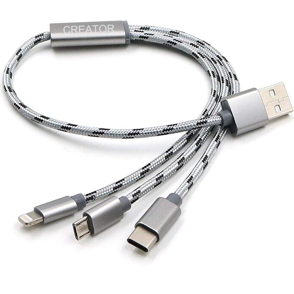 3 in 1 USB Cable 1ft Multiple USB Cable Cord 35cm Nylon Braided Multiple Universal Type c USB Cable for Nexus 6P ChromeBook Android-Grey