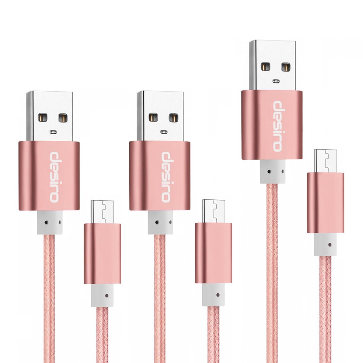 Micro USB Cable, Desiro [3-Pack] (2 x 3ft & 1 x 6ft) Premium Rose Gold Nylon Braided High Speed USB A Male to Micro B Data Sync & Charging Cable for Android, Samsung, HTC, Sony and More