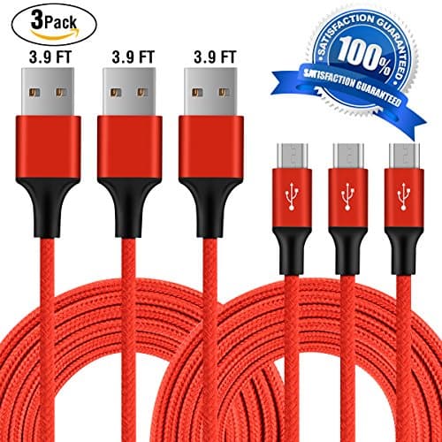 3 Pack YOUNGFORCES 3.9FT Micro USB Cables Nylon Braided Fast Charger and Sync Android Cords for HTC, Motorola, Nokia, Sony, LG ,Blackberry and more.(Red)