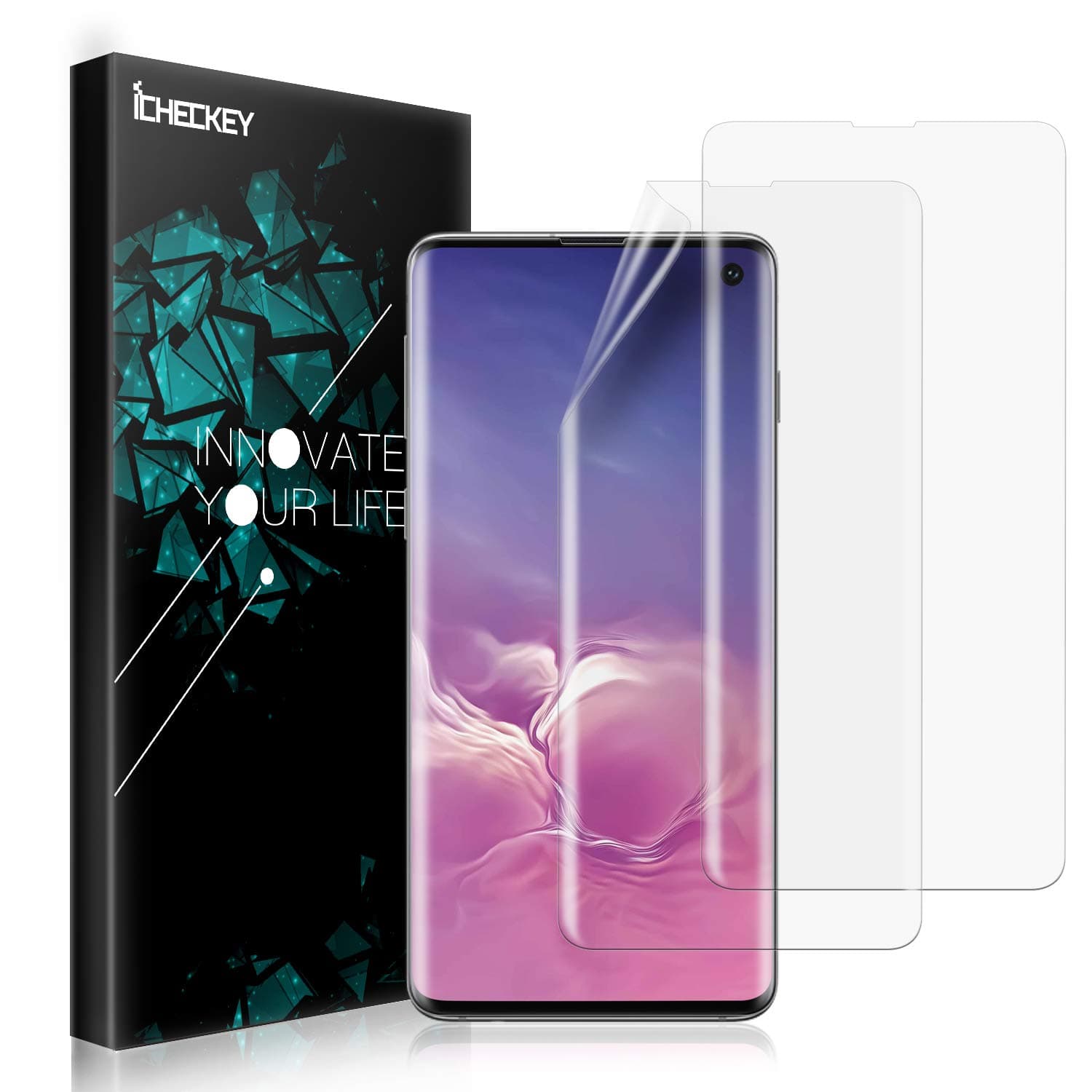Galaxy S10 Screen Protector - [2 Pack] ICHECKEY [100% Case Friendly] [3D Full Coverage] [Bubble-Free] TPU Film Screen Protector Cover for Samsung Galaxy S10