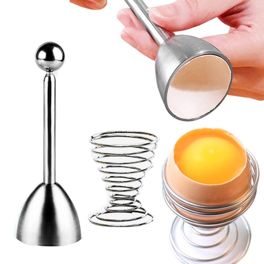 Hofumix Egg Topper Egg Cutter Shell Opener Egg Cracker Eggshell Peeler Cutter Remover Hard Boiled Eggs Stainless Steel Kitchen Tool with Egg Cups for Removing Top of Boiled Eggs Shell