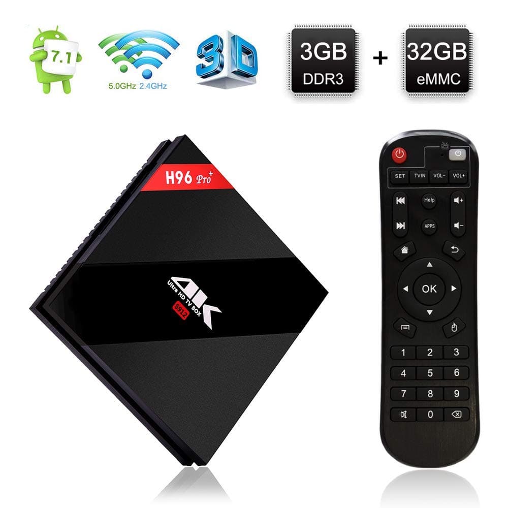 Android TV Box, H96 Pro Plus Android 7.1 TV Box Built in 3GB RAM/32GB ROM Amlogic 64 Bits CPU,4K Ultra HD Mini PC,Smart Set Top Box Support 3D H.265 Dual WiFi 2.4GHz/5GHz LAN 1000M Bluetooth 4.1