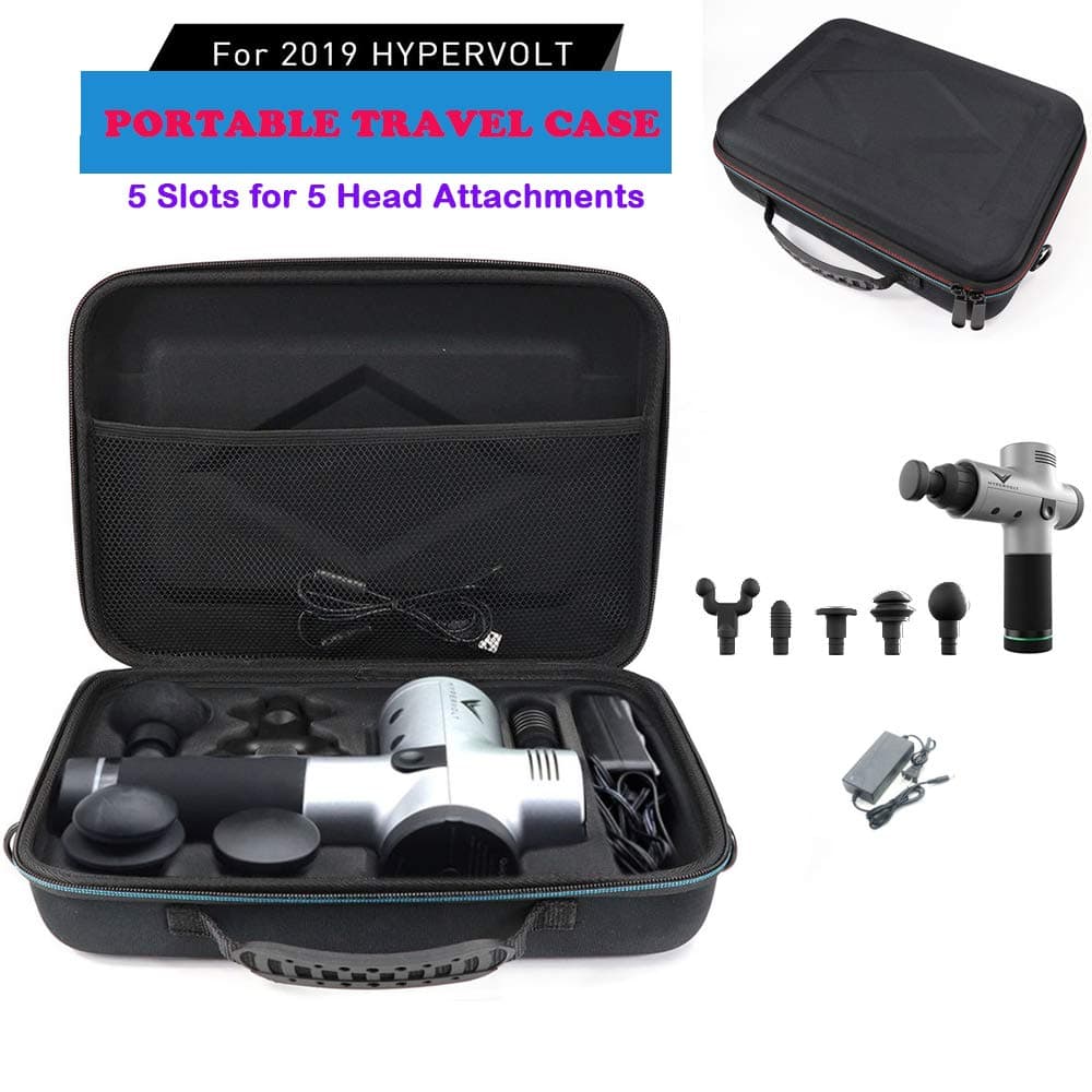 Esimen Upgrade Carrying Case for Hyperice Hypervolt/Plus Portable Massage Device 5 Slots 5 Head Attachments Accessories Carry Bag Protective Storage Box (Black)