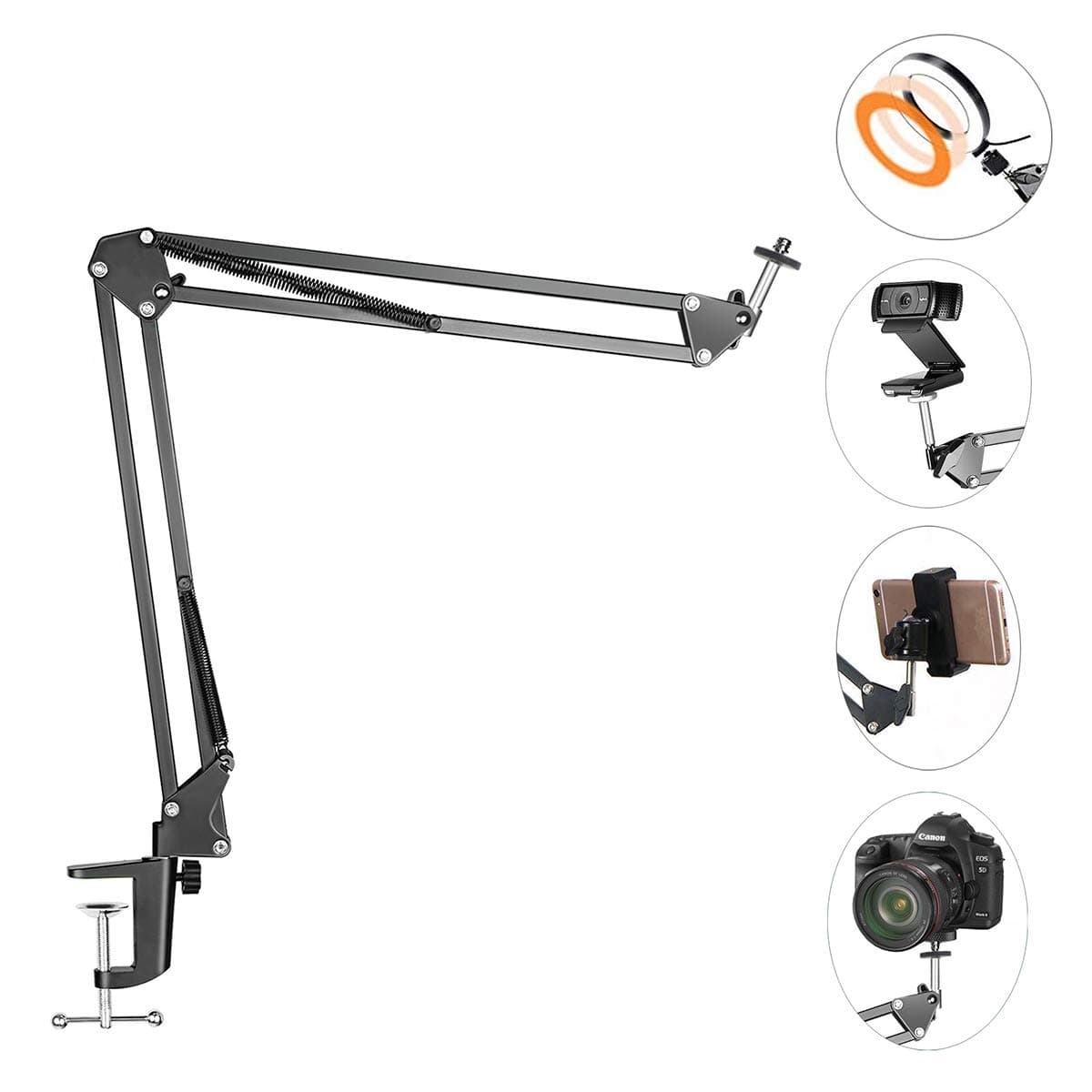 Overhead Tripod Mount for Camera Webcam Ring Light, Flexible Over Head Arm for iPhone with Phone Holder and Ball Head, Table Stand Accessory for Phone Video Recording Live Stream