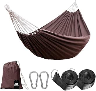 ANYOOCotton Hammock Comfortable Fabric with Tree-friendly Straps, Durable Portable Hammock with Travel Bag,Perfect for Garden Camping Outdoor/Indoor Patio Balcony Backyard