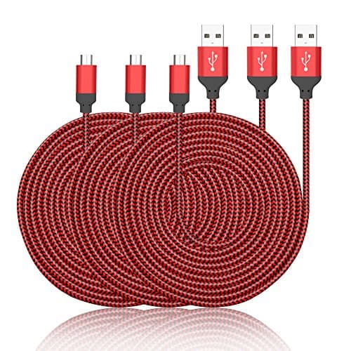UMECORE 10ft 3Pack PS4 Controller Charging Cable Sync Cord Nylon Braided Micro USB Fast Charging Cable for Samsung Galaxy S7, S6, S4, LG G4, Motorola, Sony, HTC,Tablets, Xbox One Controller (Red)