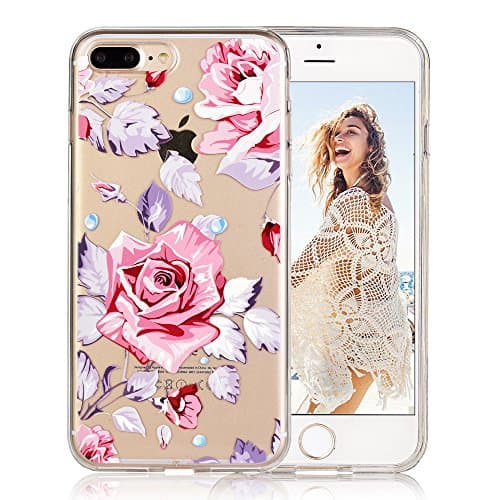 iPhone 7 plus case,iPhone 8 plus case,COSANO Premium Quality Floral Printed Flower Clear Design [transparent Hard PC back Cover]+[Shock Absorbing Soft Bumper] Protective case (Midnight Rose 7+)