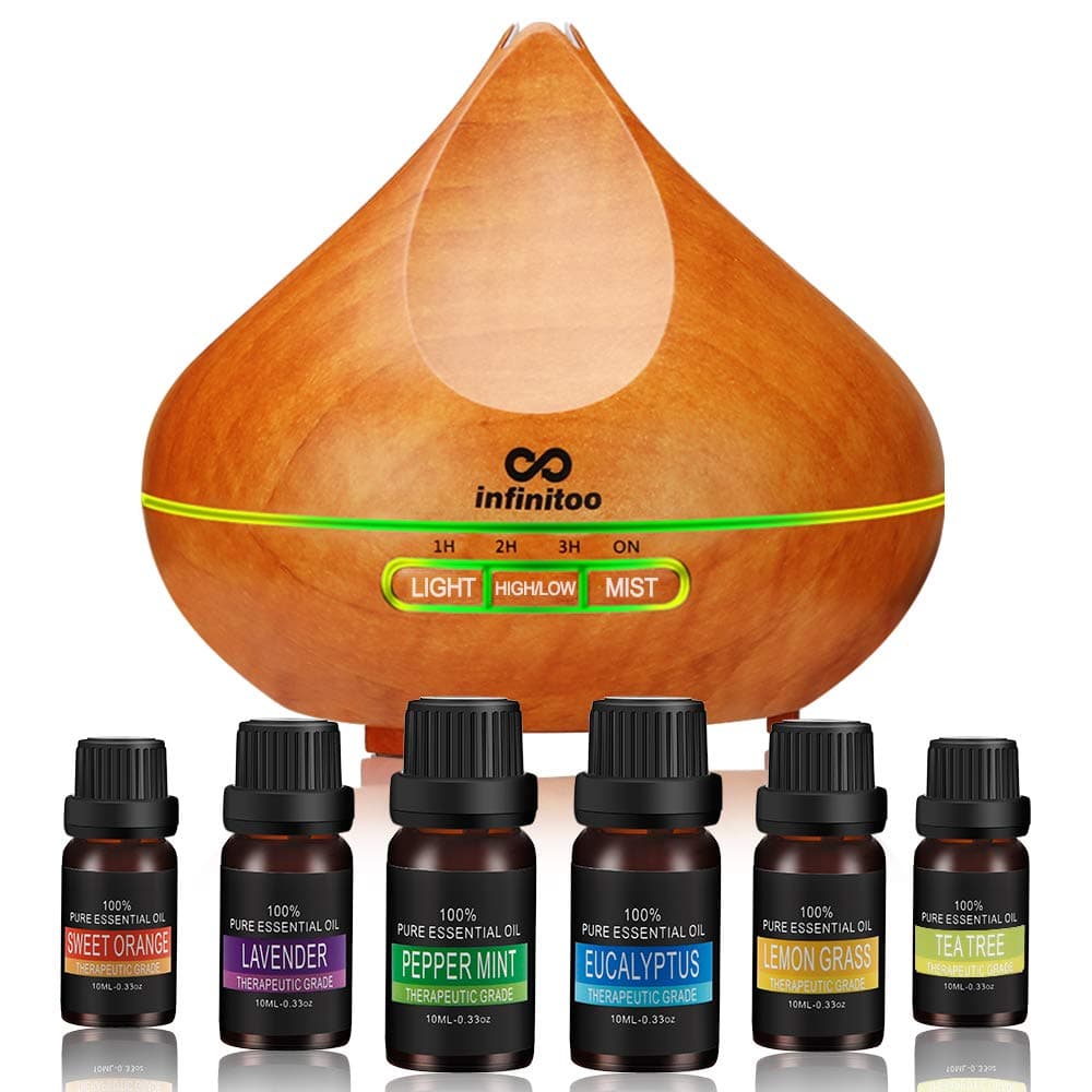 Essential Oils Diffuser Aromatherapy, Ultrasonic Aroma Diffuser Cool Mist Humidifier, 300ml Wood Grain for Yoga, Office, Spa, Bedroom, Room Auto Shut-Off, 4 Modes Time Setting
