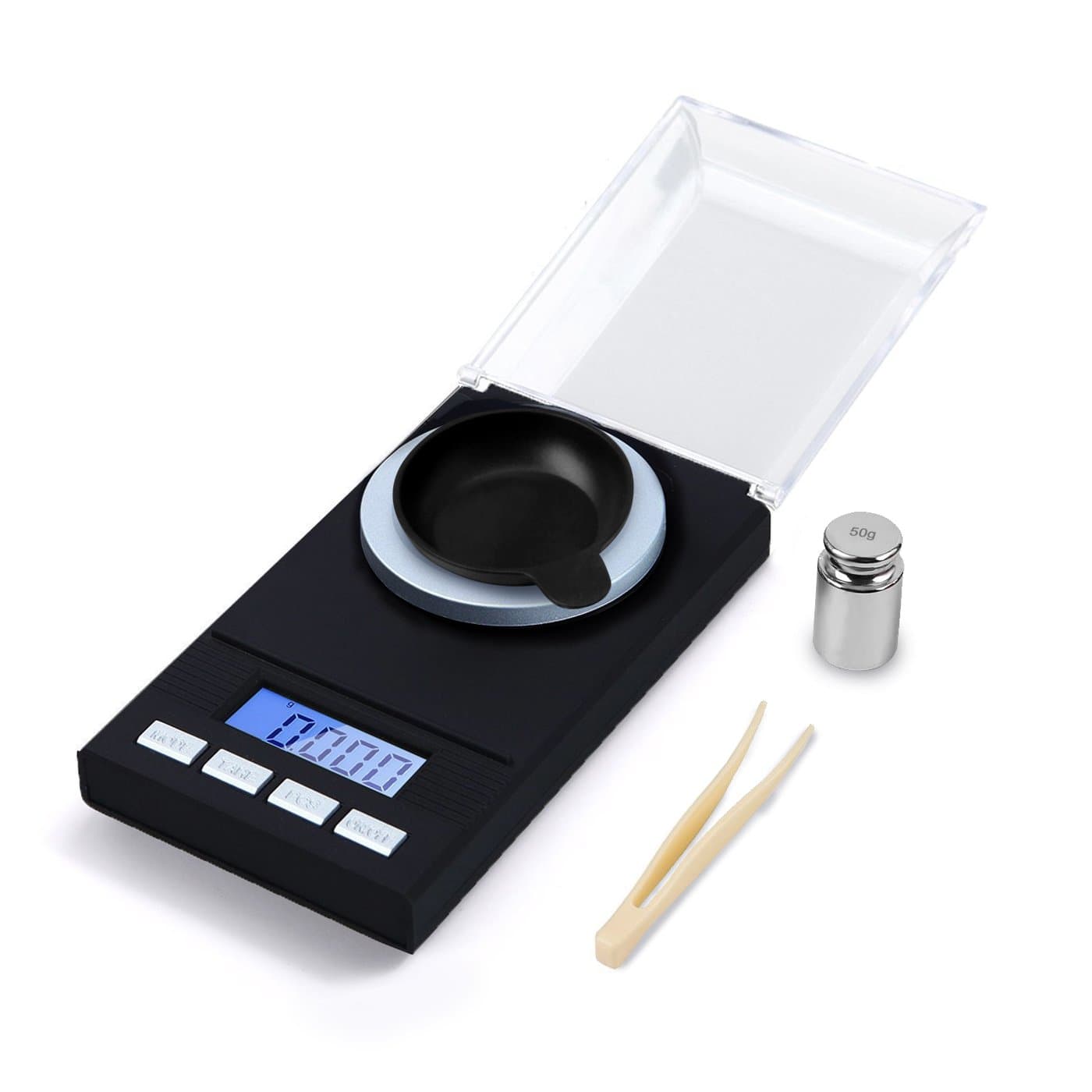 Hotloop Premium High Precision Digital Milligram Scale, 50 x 0.001g Reloading Jewelry Scale with Case, Tweezer, Calibration Weight and Weighing Pan, Pocket Size, Black