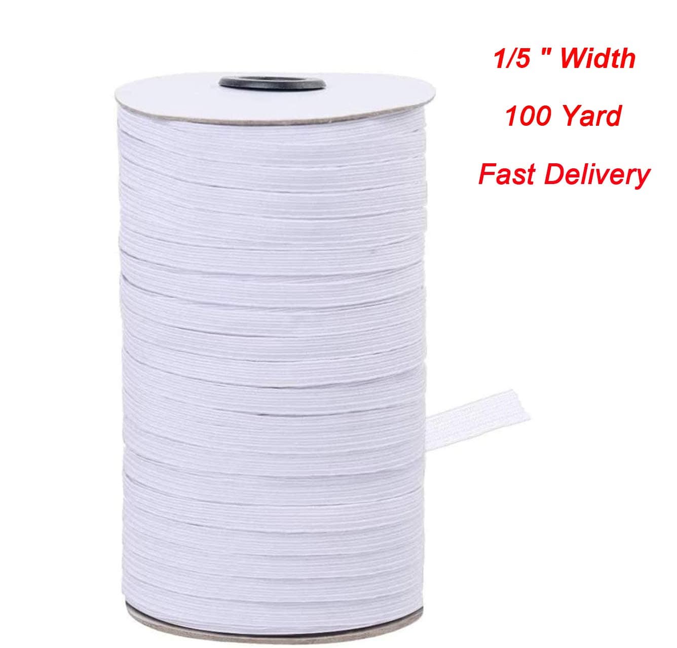 White Earloop Cord,White 100-Yards Length 1/5" Width,Elastic Band/Elastic Rope/Bungee/Braided Elastic Cord/Ear Tie Rope/Heavy Stretch High Elasticity Knit Elastic Spool String for Sewing Crafting
