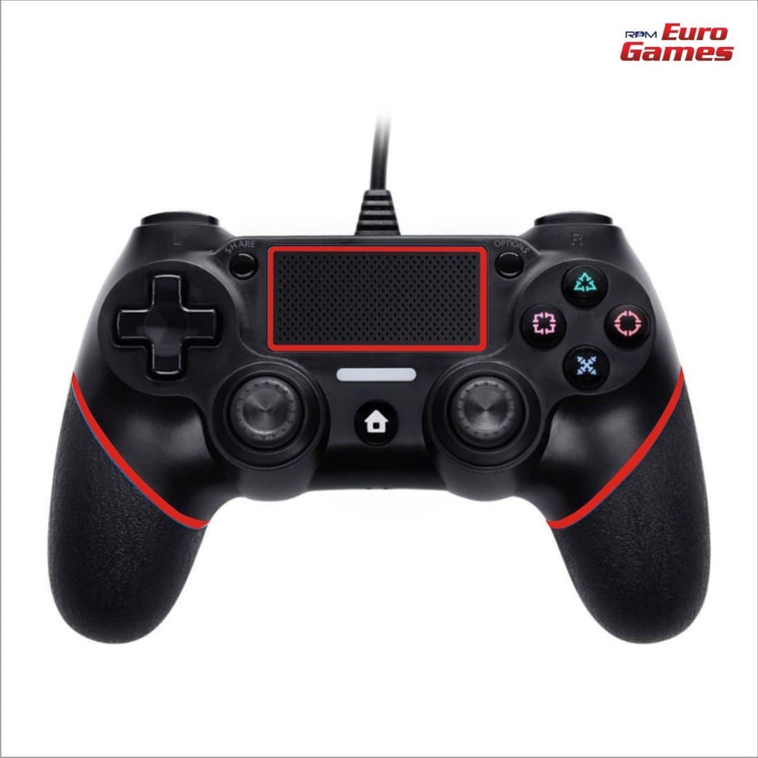 Euro Games Ps4 controller - Red. Wired Ps4 Remote Controllers, Dualshock 4, Gamepad Joystick - By Euro Games. Also works as - PS4 Pro, PS4 Slim Controller.