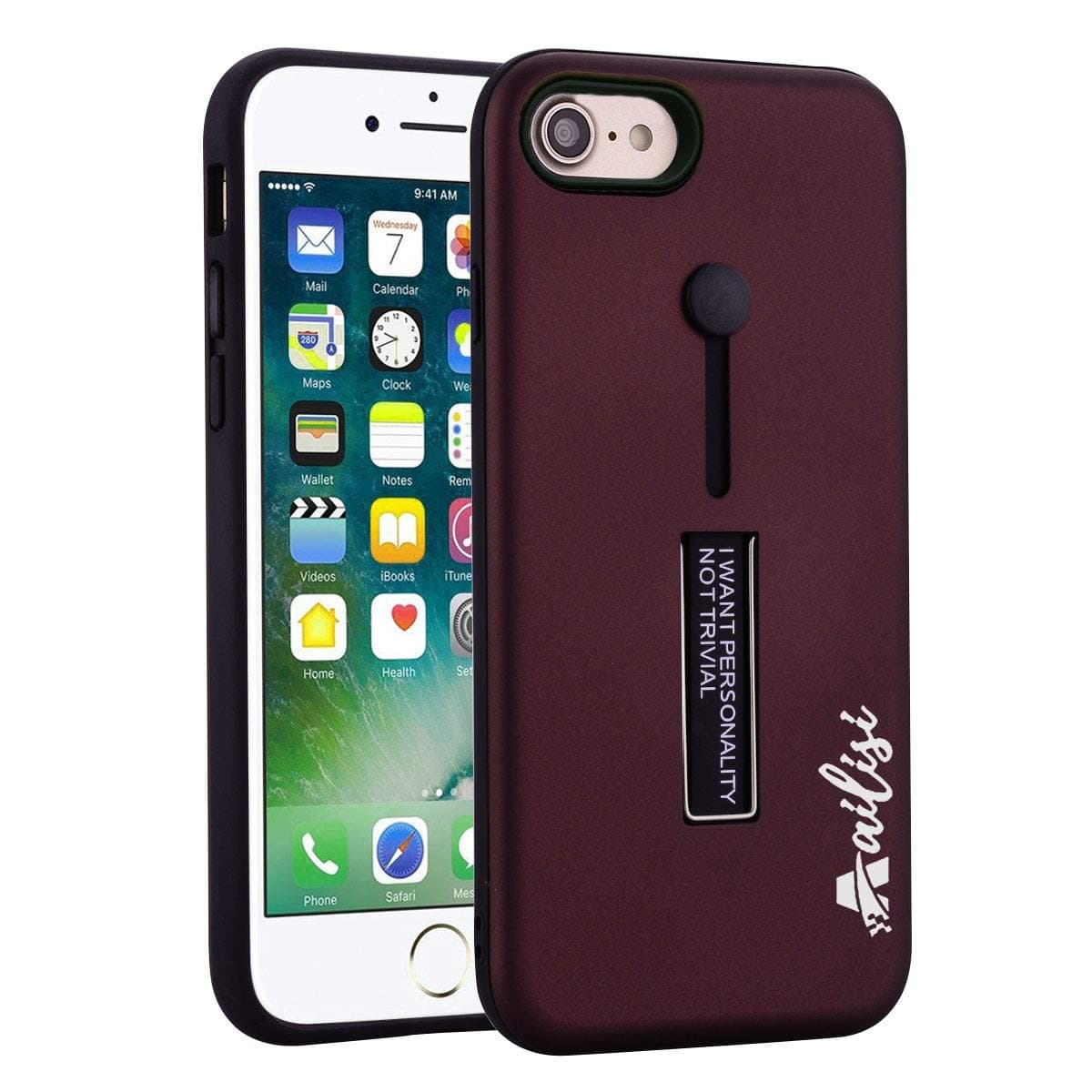 iPhone 7 Plus/8 Plus Case, Ailisi Slim Shockproof Protective Phone Case, Dual Layer Protection Cover with Multifunctional Silicone Elastic Finger Ring Strap and Metal Holder Kickstand(Dark Purple)