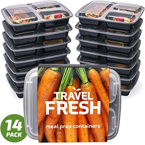 [14 PACK] Premium 3-Compartment Meal Prep Containers | Keep Your Food Fresh For Longer | BPA-FREE, Microwavable, Stackable, Dishwasher Safe With BONUS Recipe Subscription