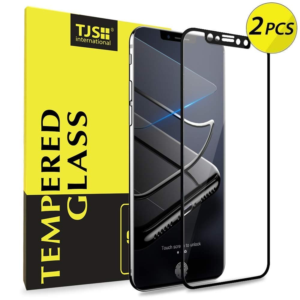 TJS (2 Pack) iPhone X/iPhone XS 3D Full Coverage Tempered Glass, [Face ID Full Protective Design][PET Frame][Edge to Edge Crash Protection] Curved [Scratch Proof][Bubble Free] Screen Protector - Black