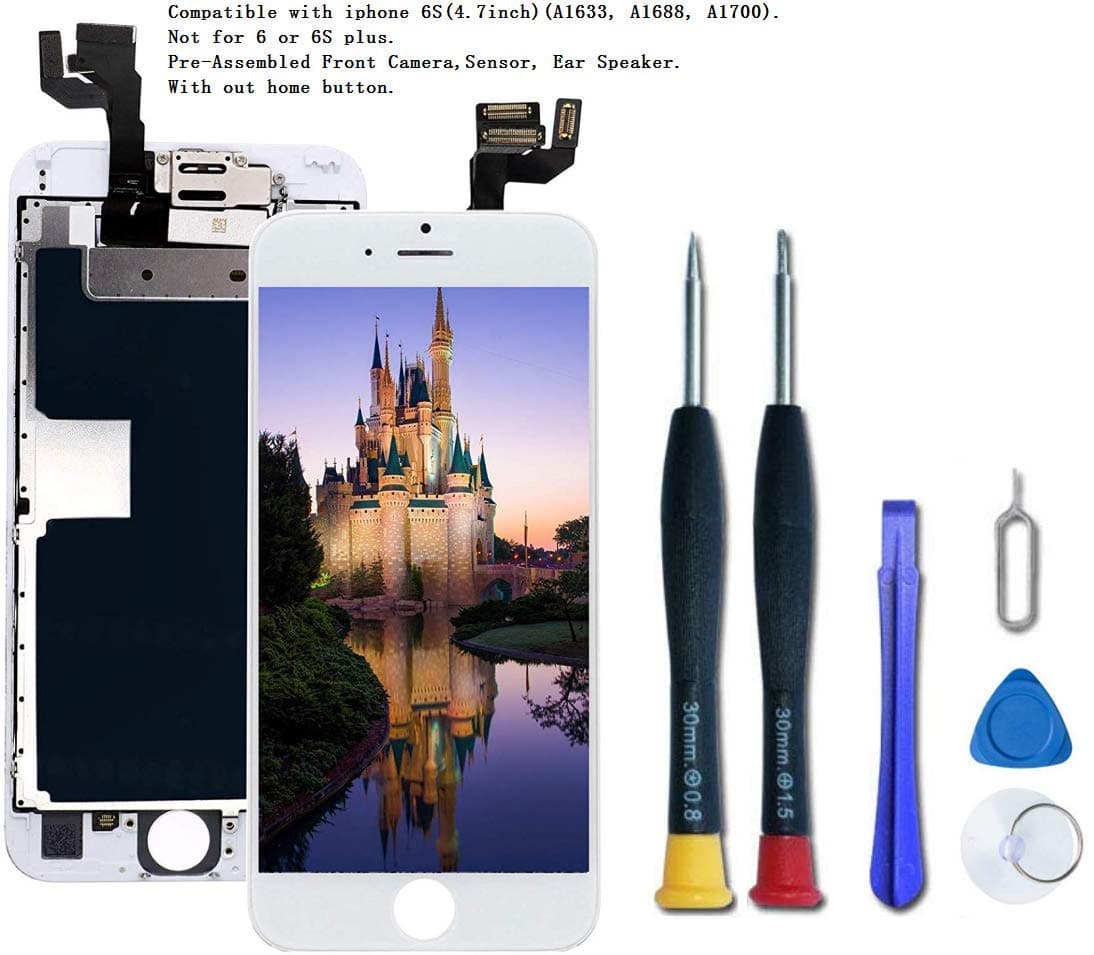 Pre-Assembled Replacement Screen Compatible with iPhone 6s(4.7 inch) (Model A1633, A1688, A1700), LCD Display and Touch Screen Digitizer Replacement with Front Camera, Ear Speaker, Sensor. (White)