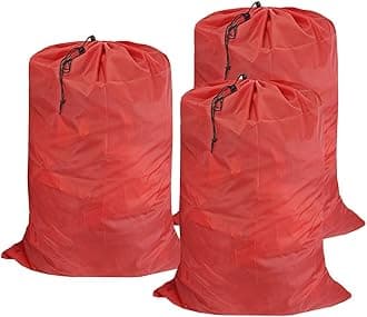 Washable Travel Laundry Bag with Drawstring (3 Pack), Large Dirty Clothes Bag Fit a Laundry Basket or Clothes Hamper, Enough to Hold 4 Loads of Laundry,26x39 inches Red 3