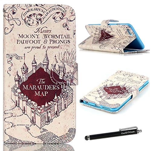 6S Case, iphone 6S Wallet CASE - Hogwarts Marauder's Map Pattern Premium PU Leather Wallet Case Stand Cover with Card Slots Cash Compartment for Apple iphone 6 iPhone 6S + CoolGiftCase Stylus