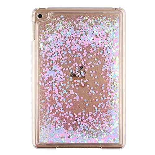 Nasin iPad Mini 4 Case, iPad Mini 4 Case, Creative Design Bling Glitter Shiny Quicksand Sparkle Flowing Floating Liquid Transparent Plastic Back Cover (Pink Blue Heart)