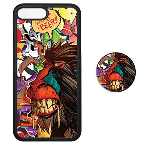 iPhone 7 / 8 plus Case and Pop Out Grip Socket Set, Baboon Protective Soft TPU Rubber Cover Shock-Resistant and Non-Slip 7P/8P Phone Cover