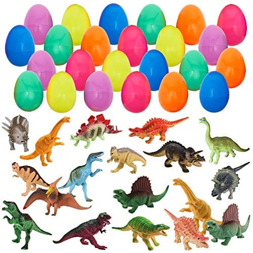 24 Easter Eggs with 24 Mini Dinosaurs - Easter Egg Toy Gift For Kids - Boys and Girls Party Favors Filled Dino Toys