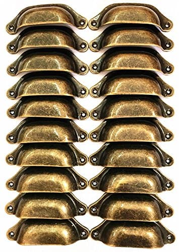 20PCS Antique Red Copper Metal Drawer Knobs Pulls Handles - Vintage Kitchen Cabinets Furniture Wardrobe Medicine Pull Handle (Antique Bronze)