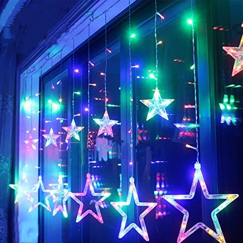 String Curtain Lights,Needobi USB Powered with Remote Control 12 Stars 138 Leds 2.5M Hanging Lighting String Curtain Lights Waterproof Decoration For Wedding,Christmas,Holiday,Party,Home-Multi Color