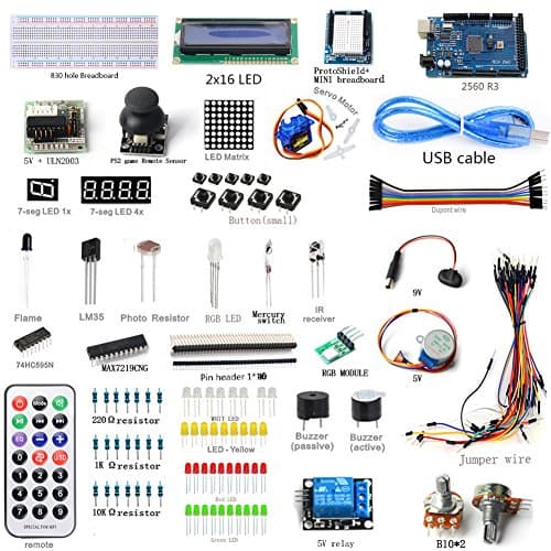 Greatwell Projects 1602 LCD Starter Kit /ProtoShield+MINI Breadboard 5V Stepper Motor PS2 Game Remote Sensor for Arduino Mega 2560 R3