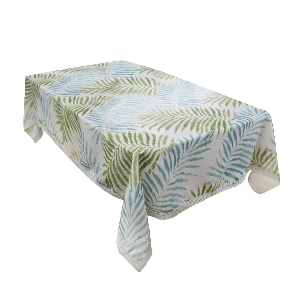 TREESTAR Cotton Tablecloth Square Rectangular Table Cloth Cover for Dinning Tea Coffee Table Washable Leaves Print with Lace Decoration 90x90cm