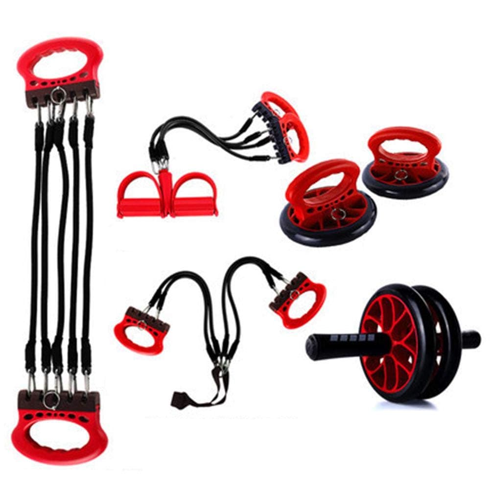 Ab Wheel Roller, Push-UP Bar, 4X Exercise Resistance Loop Bands, Carry Bag 5-in-1 Home Gym Total Body Workout Equipment Set -for Core, Cardio, Abs, Legs & Arms Training Men Women