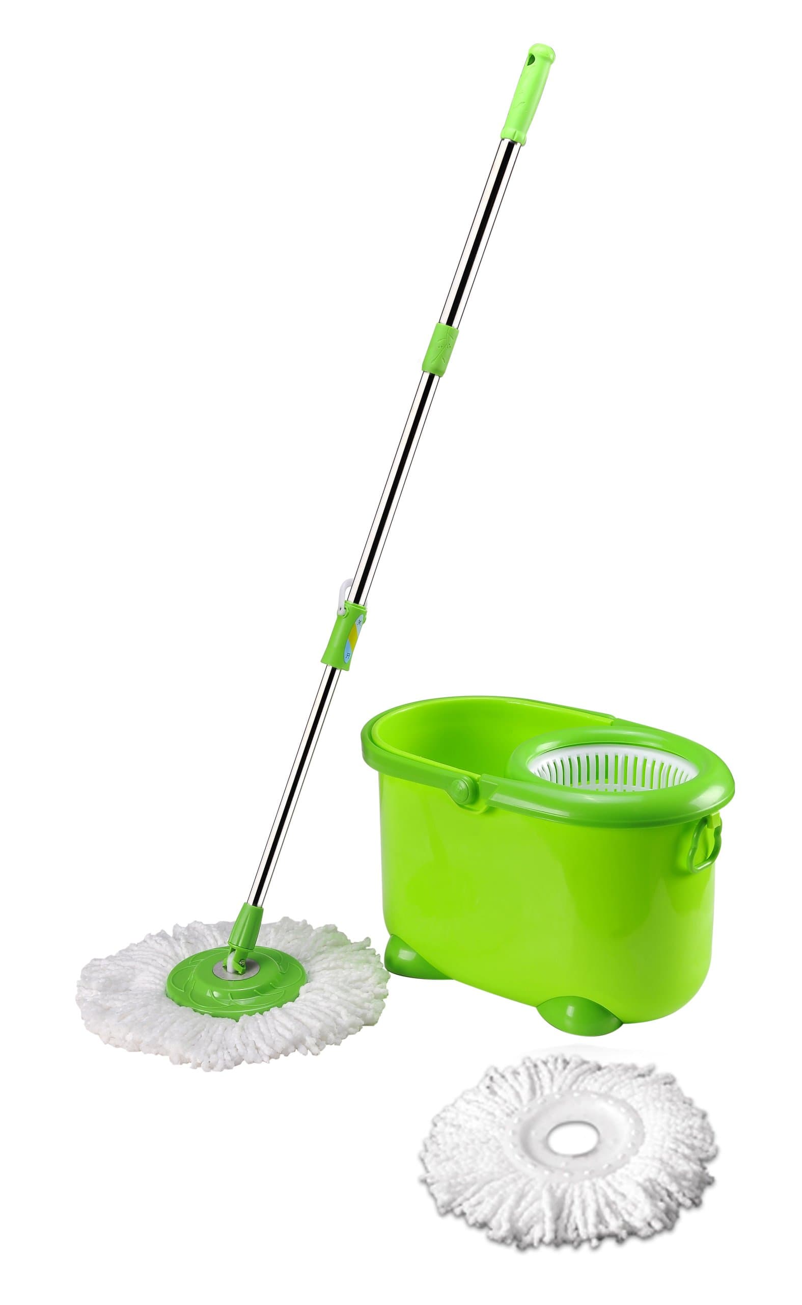 Dual function wash and dry hand press Magic Spin Mop - Green color