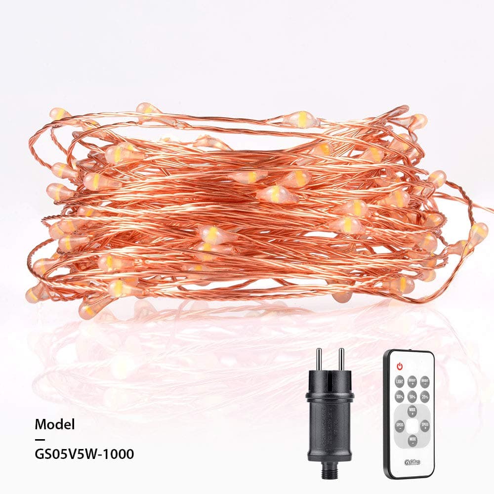 Prideal 33ft 100 Bright LED String Lights,Copper Wire Lights with Wireless Remote Control Waterproof Decorative Lights for Bedroom Party Patio Dancing Wedding (Warm White) [Energy Class A++]