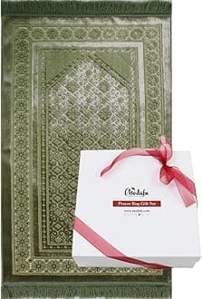 Modefa Velvet Prayer Rug with Prayer Beads Ramadan Eid Luxury Gift Box Set (Green)