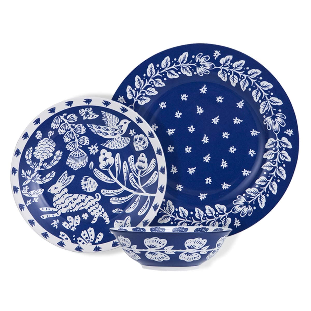 12 Piece Dinnerware Set,SIDUCAL Round Dinnerware Set Services for 4, Dinner Plate Dessert Plate and Bowl,Blue