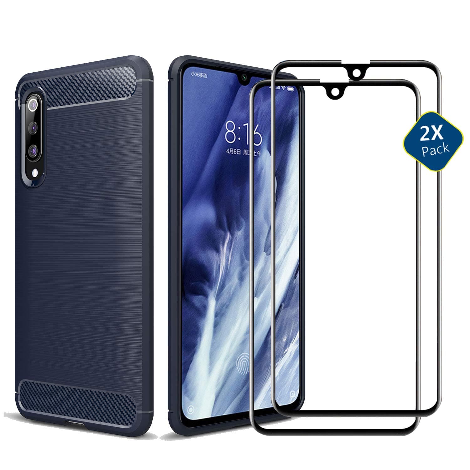 DYIGO Case + 2 Pack Screen Protector Compatible with Samsung Galaxy A01,Brushed texture is easy to grip, anti-fall mobile phone case, ultra-light protective cover(blue)