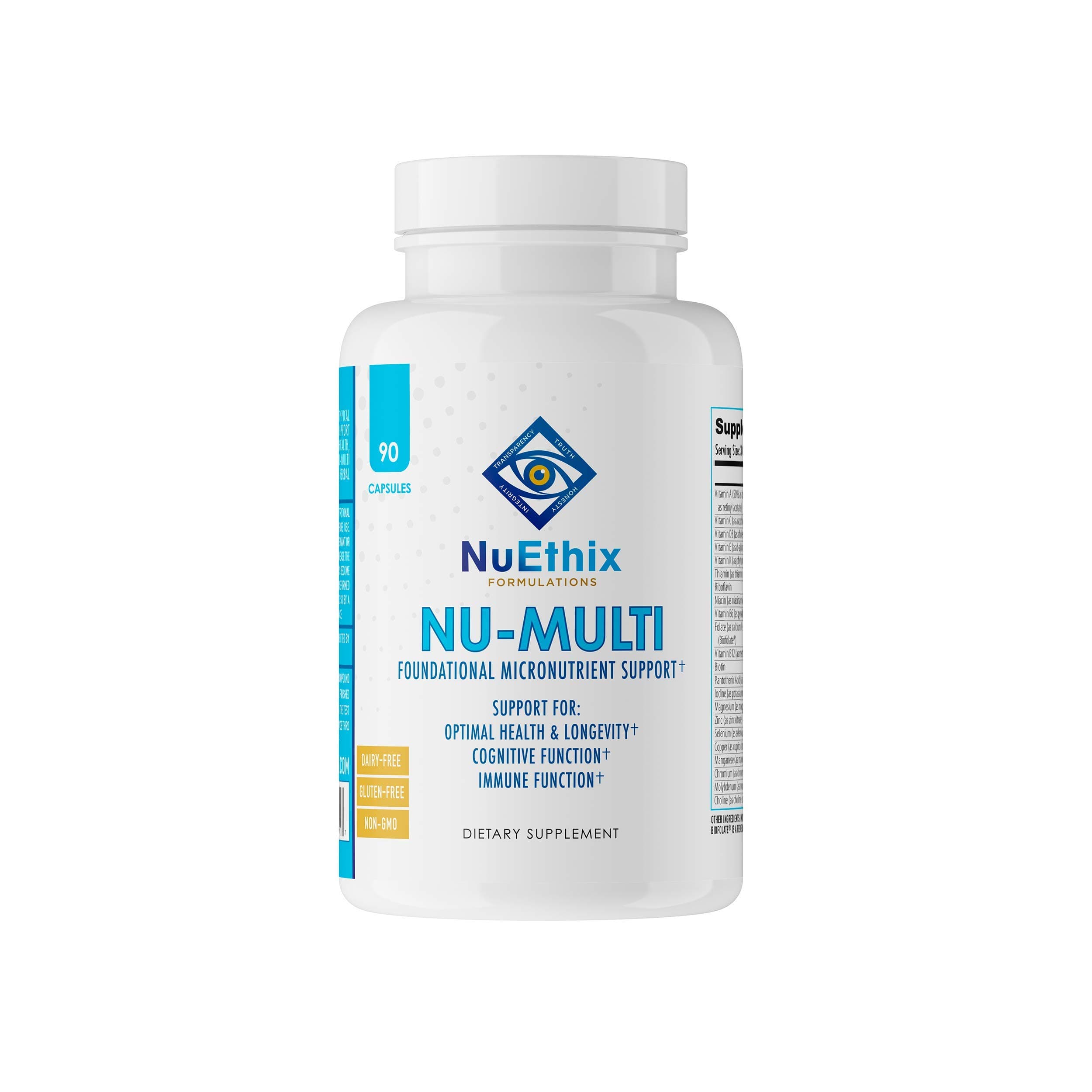 NuEthix Formulations Nu-Multi Foundational Micronutrient Support for Immune Function, Optimal Health and Longevity, Cognitive and Immune Function, 90 Capsules