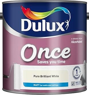 Dulux Once Matt Emulsion Paint For Walls And Ceilings - Pure Brilliant White 2. 5 Litres