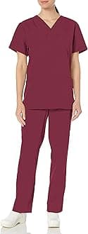Women's Unisex Top and Scrub Pant Set Medical, Wine, XXXL