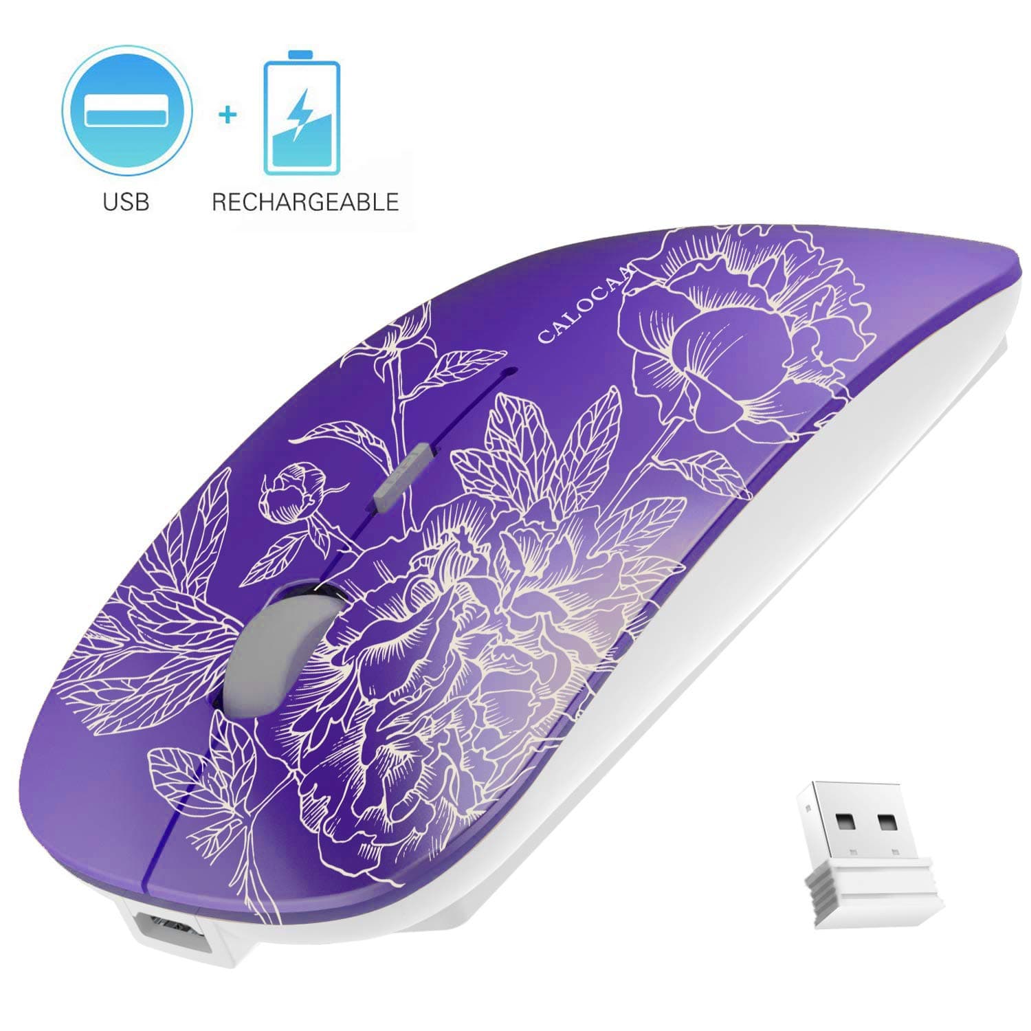 CALOCAA Wireless Mouse Ultra Thin Computer Mouse Mini Portable Office Mobile Mouse Laptop