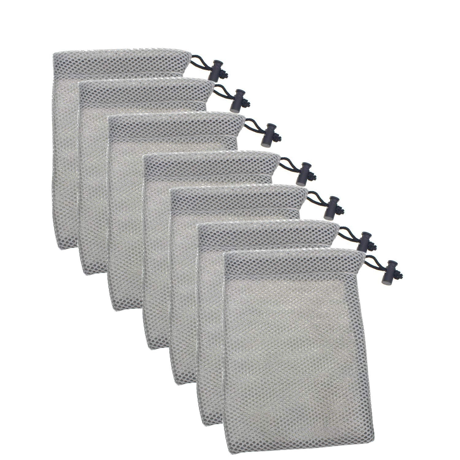 Mesh Stuff Sack Thicken Mesh Drawstring Laundry Bag Nylon Mesh Storage Ditty Bag Collecting Sports Equipment Bag for Travel & Outdoor Activity,Rinsing Beach Toys Seashell Pack of 7,Grey