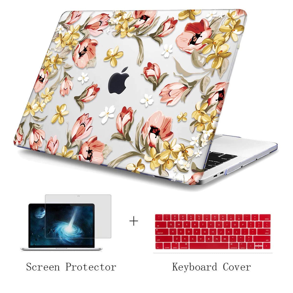 CiSoo Soft-Touch Crystal Plastic Print Pattern Hard Case Cover for MacBook Pro 13 inch with Touch Bar 2016/2017/2018 (Model: A1706 & A1989) - Floral Pattern