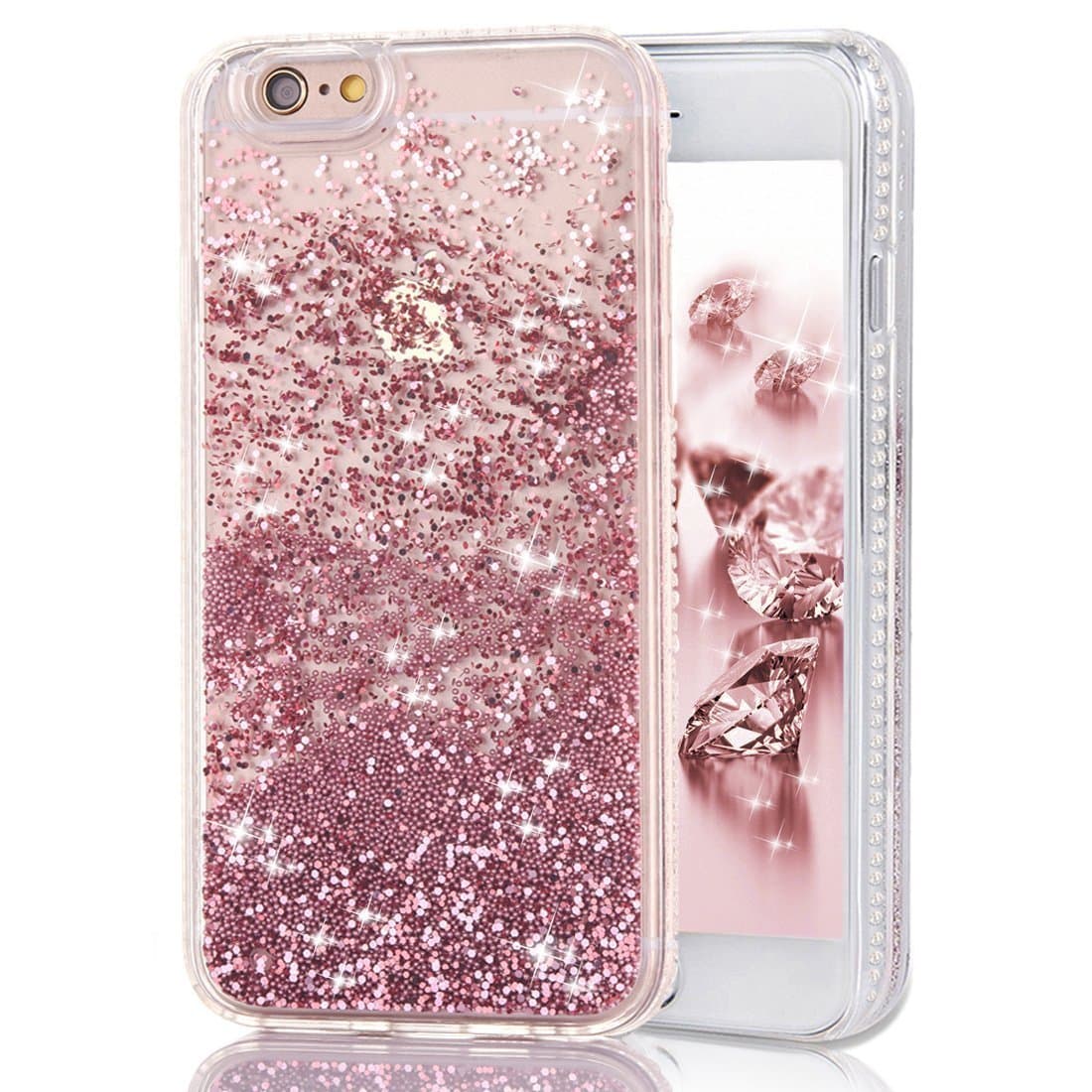 iPhone 7 Case, iPhone 7 Glitter Case, Surpriseyou Creative Design Flowing Liquid Quicksand Floating Luxury Bling Glitter Sparkle Love Heart Diamonds Clear Hard Case for iPhone 7 (Pink Beads)