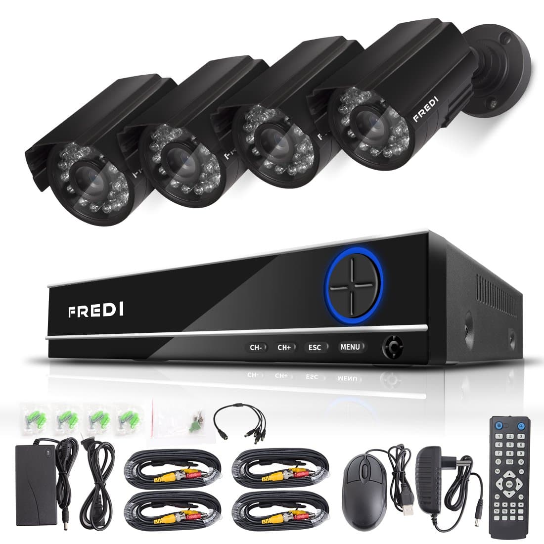 FREDI 8CH Security Camera System Full 960H DVR with 4X 800TVL Superior Night Vision IR Cut LEDs Indoor/Outdoor CCTV Camera(Without Hard Drive)