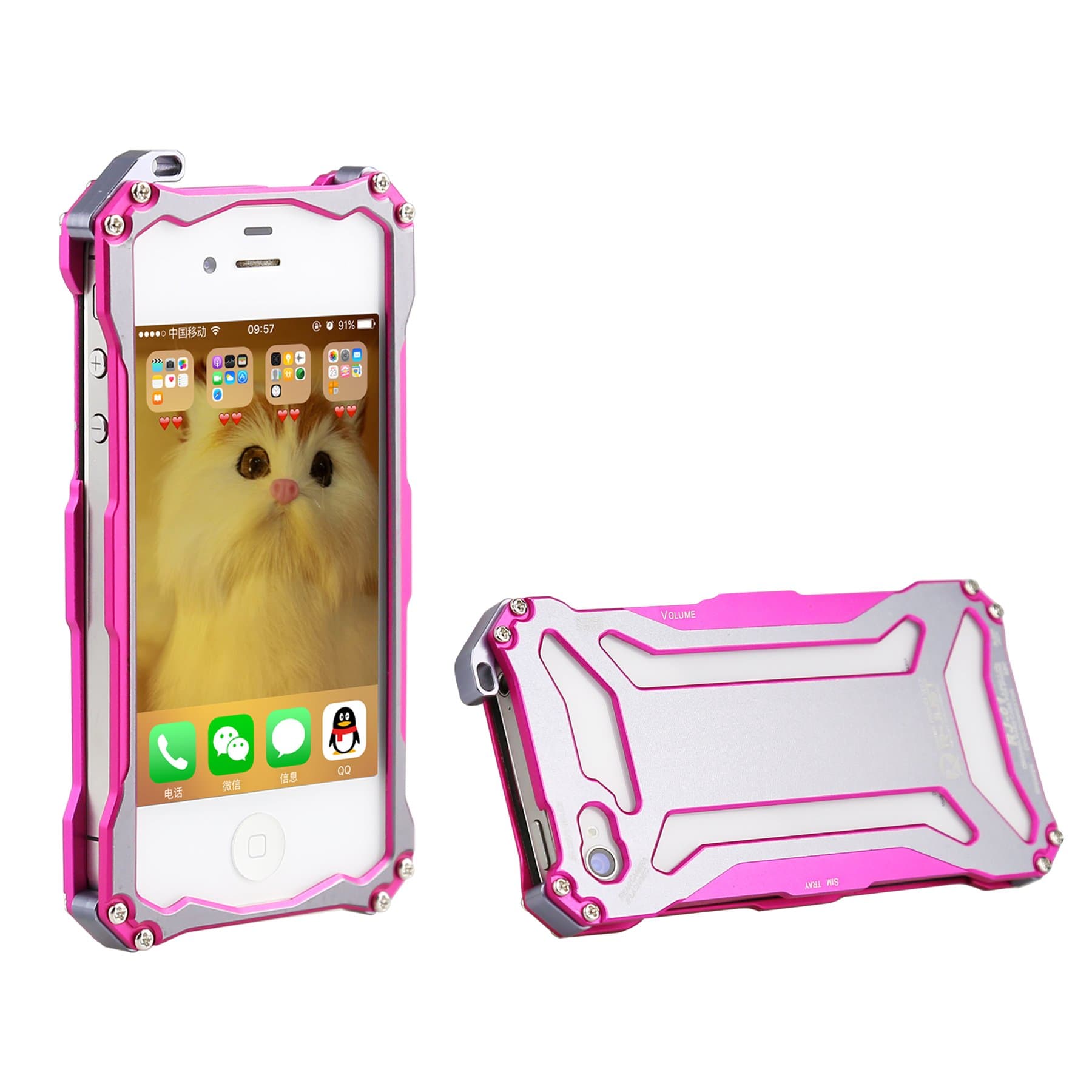 iPhone 4s Case,iPhone 4 Case,Personality Super Protective Case Cover,Reinforced Hard Bumper Armour Defender Frame Slim Shell Rose Red