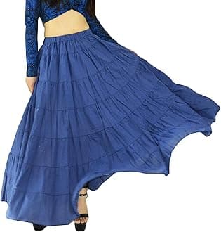 YSJERA Women's Cotton 5 Tiered A Line Pleated Maxi Skirt Long Boho Gypsy Dance Skirts