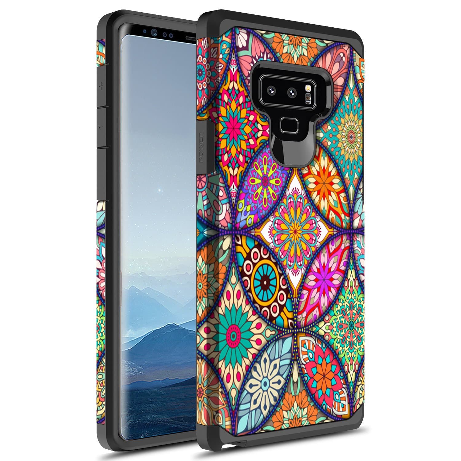 Samsung Galaxy Note 9 Case, Samsung Galaxy Note 9 Plus Case, Rosebono Slim Hybrid Graphic Armor Case for Samsung Galaxy Note 9 (Colorful Mandala)