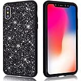 Thin Bling Glitter Case for iPhone Xs Max Shiny Sequin Sparkle Hard Luxury Soft Cute Girl Women Phone Cover for iPhone XsMax (Black)