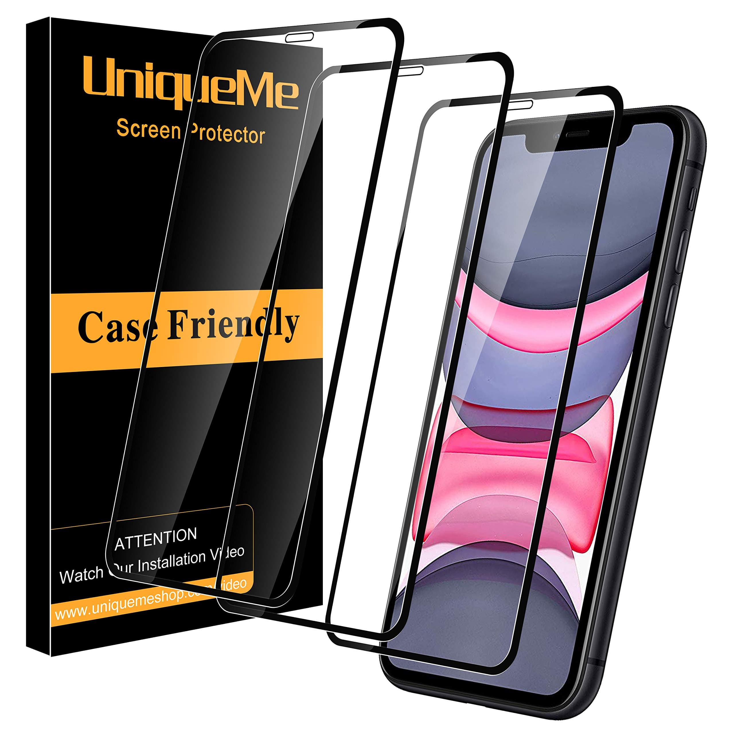 [3 Pack] INGLE Compatible with iPhone XR Screen Protector,Full Coverage Tempered Glass Screen Protector Film Edge to Edge Protection for iPhone XR - Black