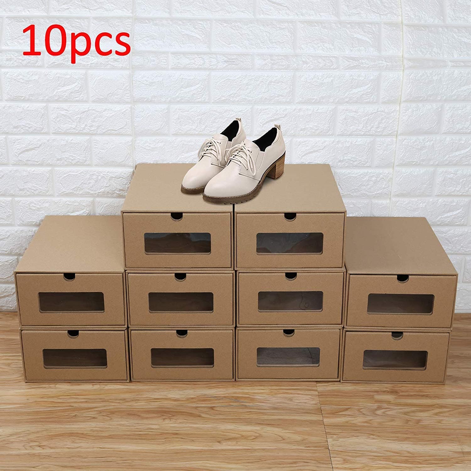 ALTERDJ 10PCS Cardboard Shoe Storage Boxes Drawer Foldable Stackable Storage Visible
