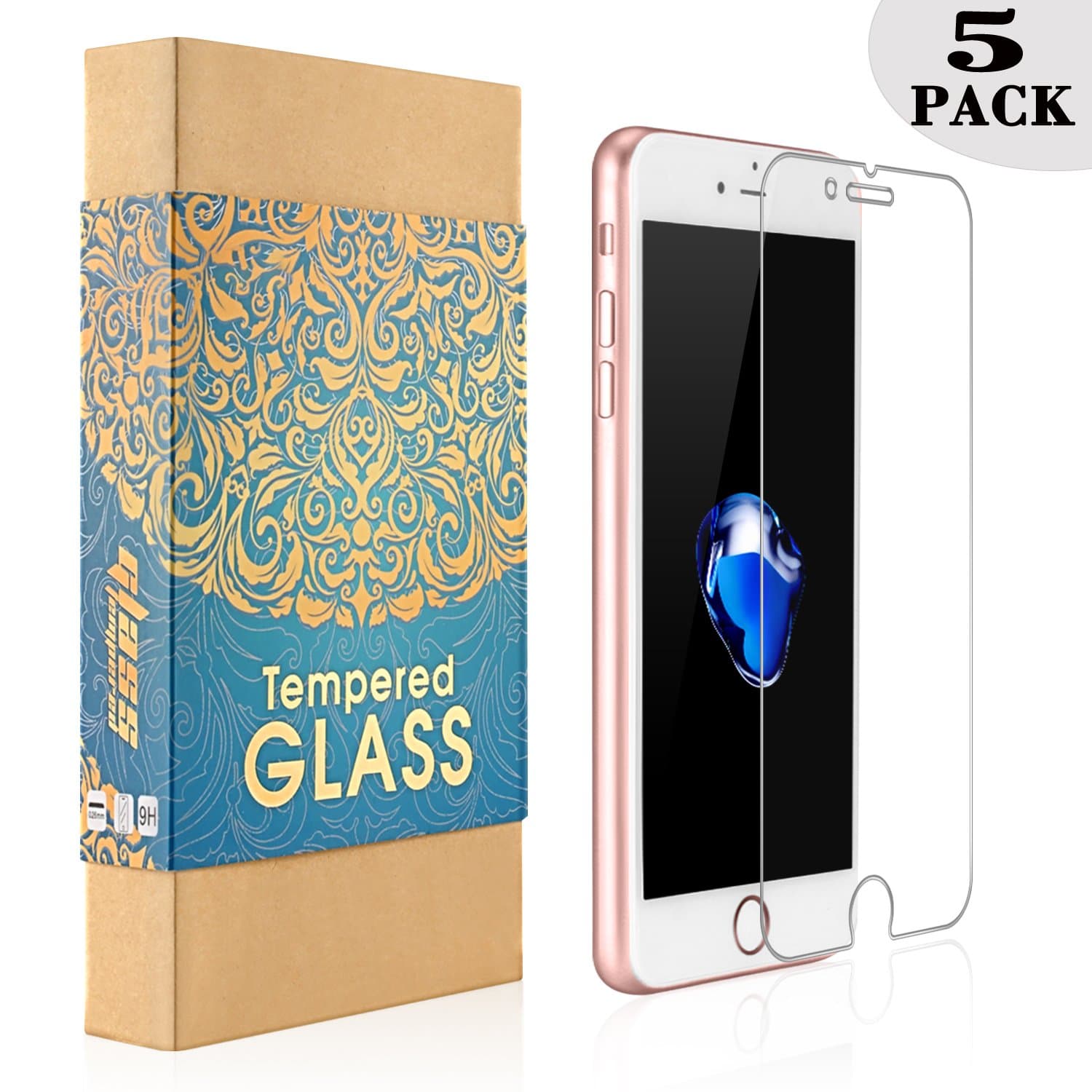 [5-Pack] iPhone 8 Plus iPhone 7 Plus Screen Protector - KAFKA Tempered Glass Screen Protector Film Case Friendly for Apple iPhone 8 Plus and iPhone 7 Plus 5.5-inch