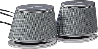 Amazon Basics USB-Powered Computer Speakers with Dynamic Sound | Silver, 4-pack